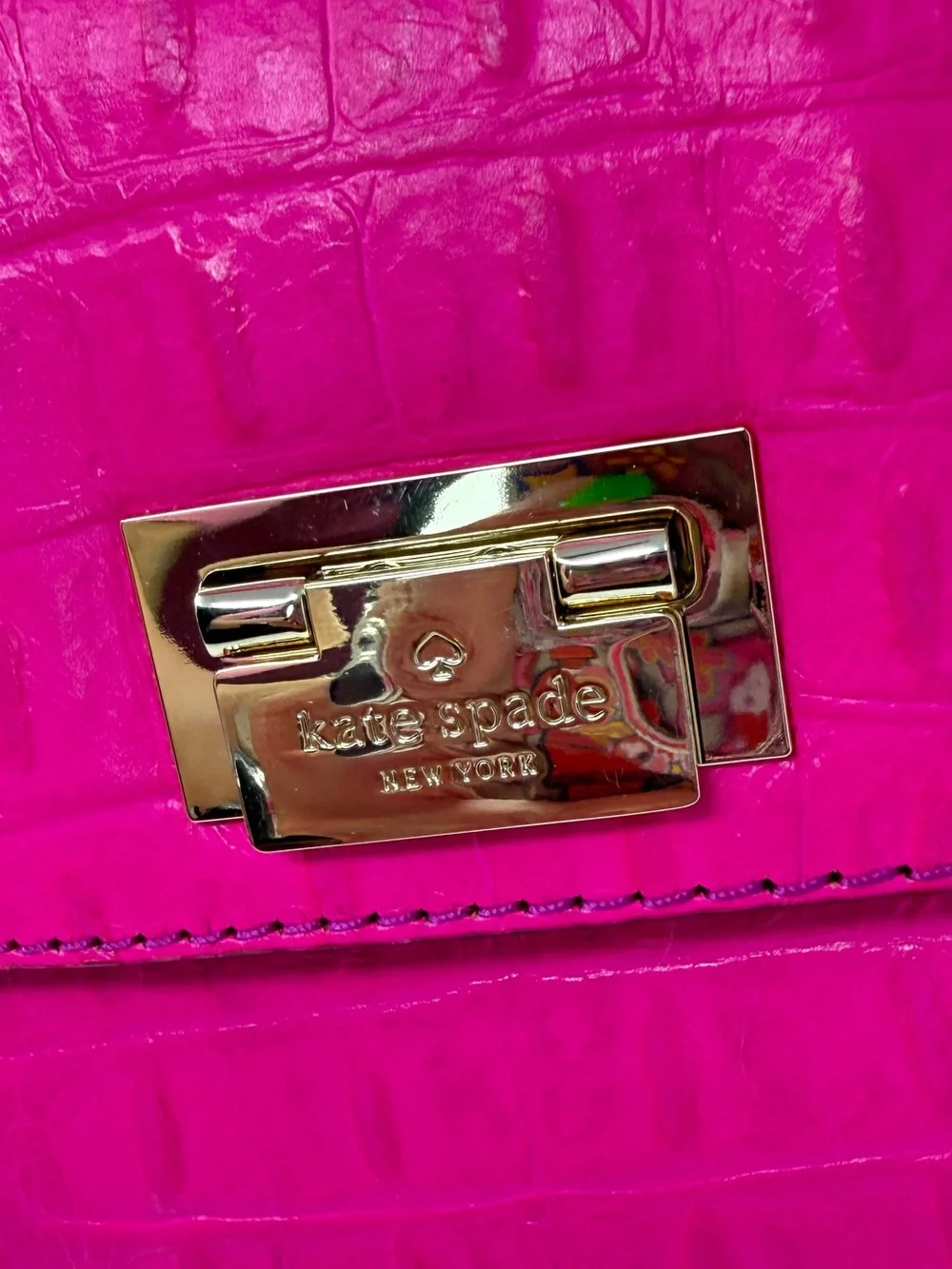 Kate Spade Sinclair Orchard Valley Pink Sapphire Croc-Embossed Shoulder Bag Tote